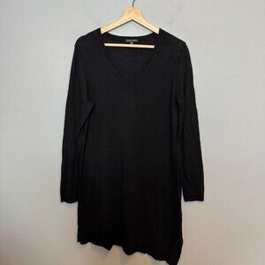 EILEEN FISHER black v neck merino wool sweater dress size M